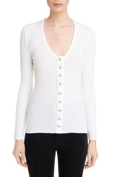 Shop Balmain Button Front Knit Top In White
