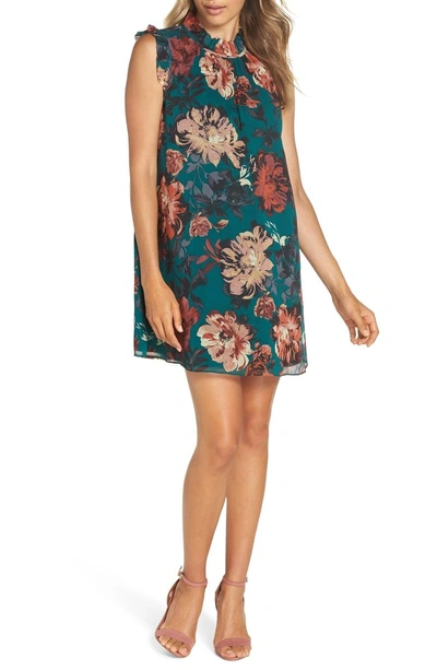 Shop Ali & Jay Wonderful Things Floral Ruffle Neck Shift Dress In Pine Floral