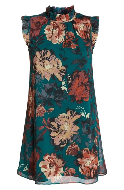 Shop Ali & Jay Wonderful Things Floral Ruffle Neck Shift Dress In Pine Floral