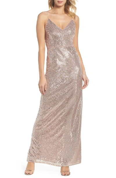 Shop Adrianna Papell Stripe Sequin Gown In Rose Gold