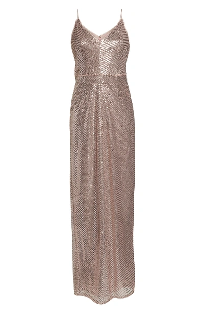 Shop Adrianna Papell Stripe Sequin Gown In Rose Gold