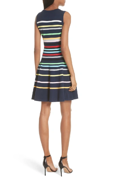 Shop Milly Rainbow Stripe Fit & Flare Dress In Navy Multi