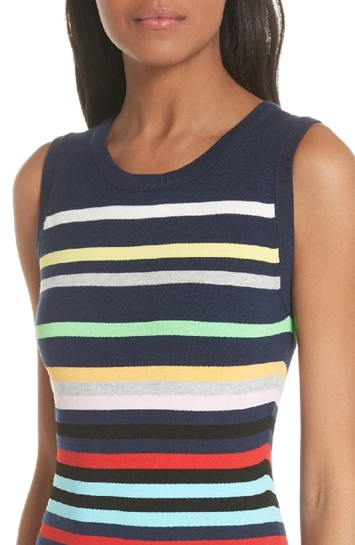 Shop Milly Rainbow Stripe Fit & Flare Dress In Navy Multi