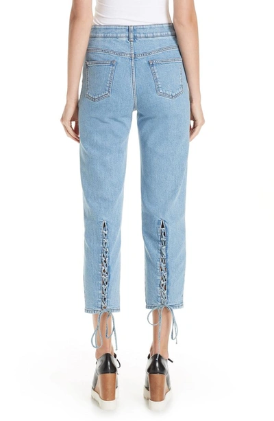 Shop Stella Mccartney Lace-up Crop Jeans In Light Blue