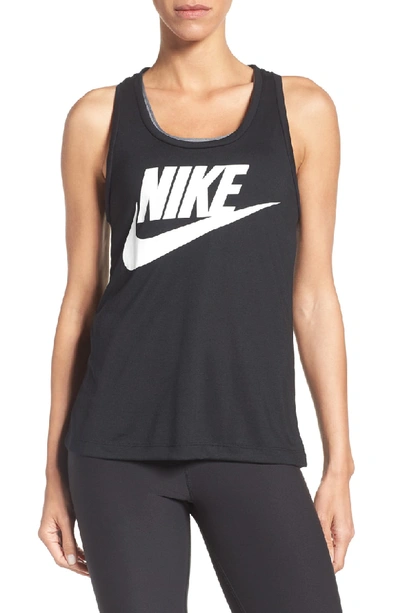 Shop Nike Essential Logo Tank In Black/ Black/ White