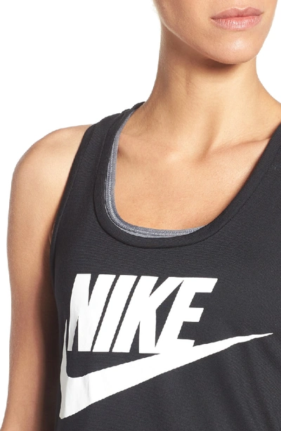 Shop Nike Essential Logo Tank In Black/ Black/ White