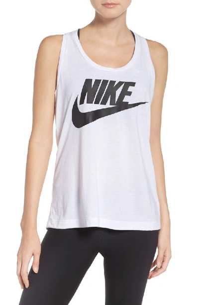 Shop Nike Essential Logo Tank In White/ White/ Black