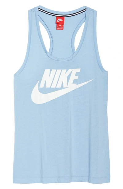 Shop Nike Essential Logo Tank In Leche Blue/ Leche Blue/ White