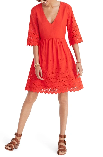 Shop Madewell Eyelet Lattice Dress In Bright Poppy