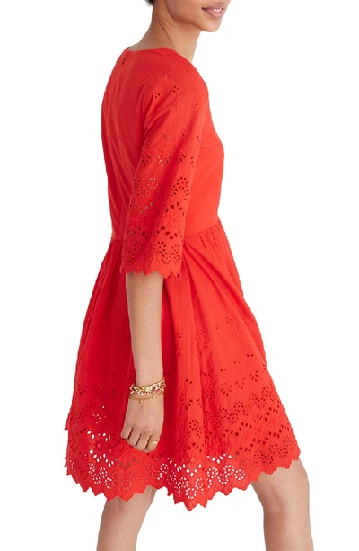 Shop Madewell Eyelet Lattice Dress In Bright Poppy