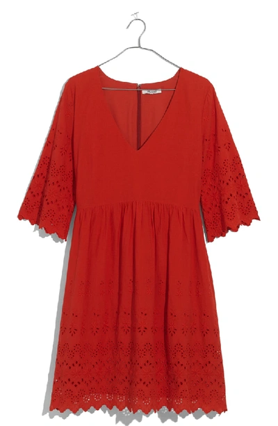 Shop Madewell Eyelet Lattice Dress In Bright Poppy