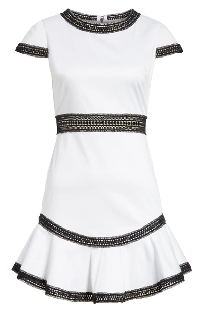 Shop Alice And Olivia Rapunzel Stretch Cotton Fit & Flare Minidress In White/ Black