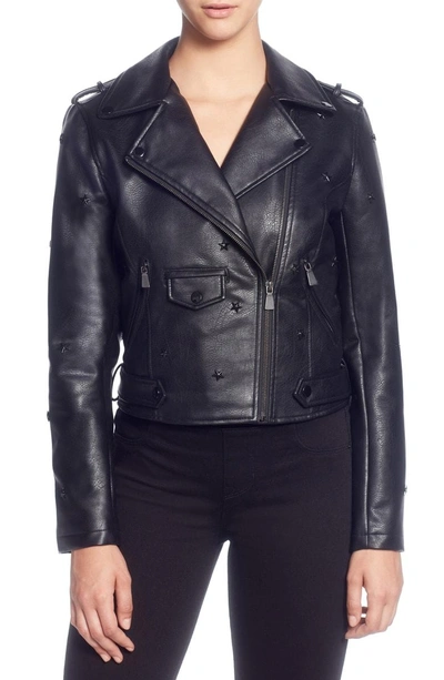 Shop Catherine Catherine Malandrino Star Stud Faux Leather Moto Jacket In Black