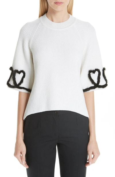 Shop Fendi Scribble Heart Sweater With Genuine Mink Fur Trim In White
