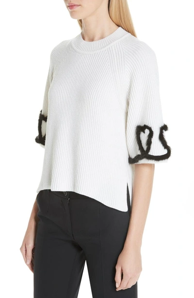 Shop Fendi Scribble Heart Sweater With Genuine Mink Fur Trim In White