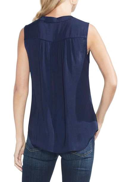 Shop Vince Camuto V-neck Rumple Satin Blouse In Classic Navy