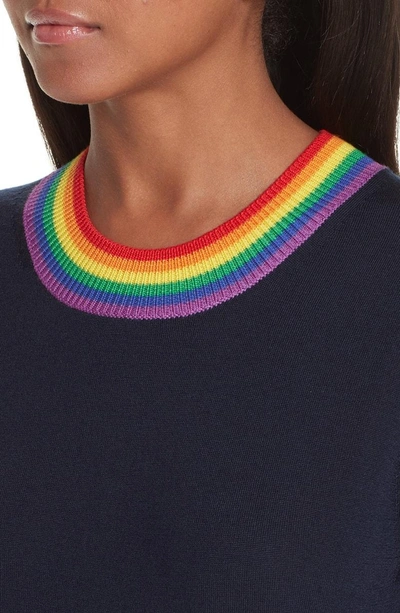 Shop Burberry Dales Rainbow Trim Merino Wool Sweater In Navy