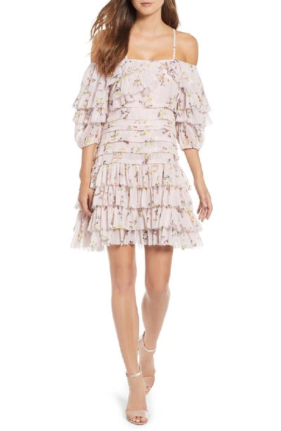 Shop Kas New York Mina Ruffled Cold Shoulder Dress In Multi