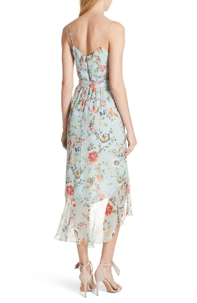 Shop Alice And Olivia Mable Floral Silk Midi Dress In Floral Soiree-dusty Aqua