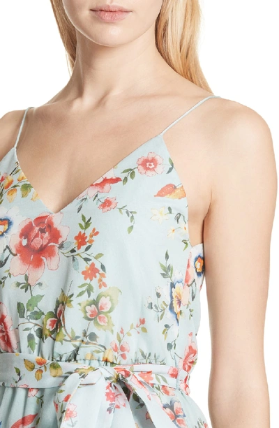 Shop Alice And Olivia Mable Floral Silk Midi Dress In Floral Soiree-dusty Aqua