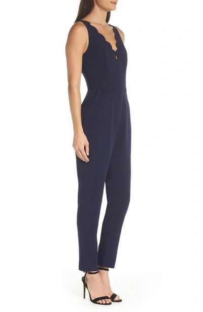 Shop Adelyn Rae Scallop Neck Jumpsuit In Navy