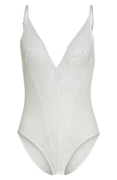 Shop Natori Flora Lace Bodysuit In Warm White