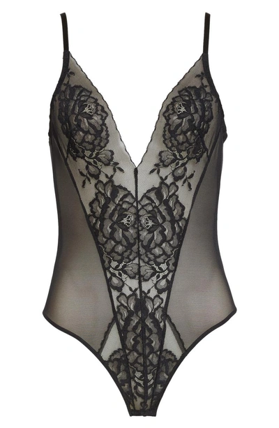 Shop Natori Flora Lace Bodysuit In Black