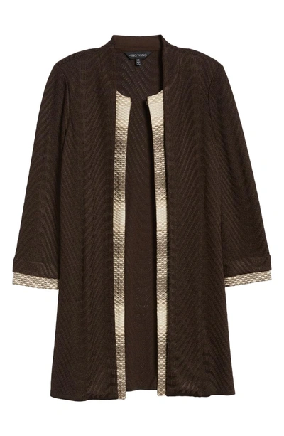 Shop Ming Wang Long Jacquard Knit Jacket In Coffee/ Cedar/ Woodchip