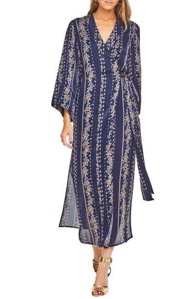 Shop Astr Cordelia Wrap Dress In Navy Vine