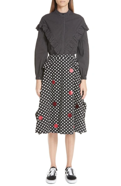 Shop Paskal Dot Print Ruffled A Line Skirt In Big Polka Dot/ Red Circle