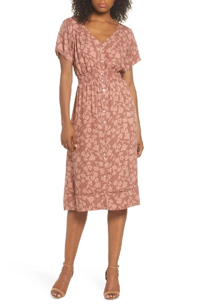 Shop Knot Sisters Farrell Floral Smock Waist Dress In Sienna Tulips Print