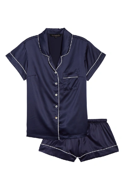 Shop Homebodii Piped Short Pajamas In Blue