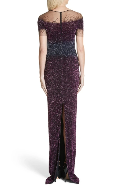 Shop Pamella Roland Beaded Illusion Gown In Amethyst/ Navy Ombre