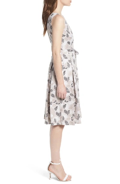 Shop Anne Klein Leaf Print Fit And Flare Dress In Parchment/ Oyster Shell Combo