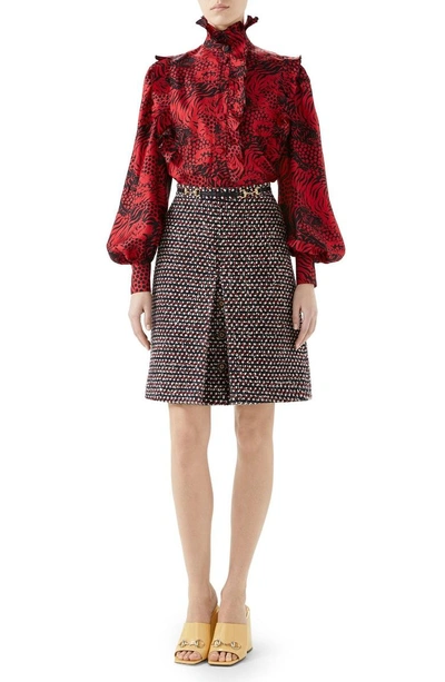 Shop Gucci Sequin Tweed Miniskirt In Black