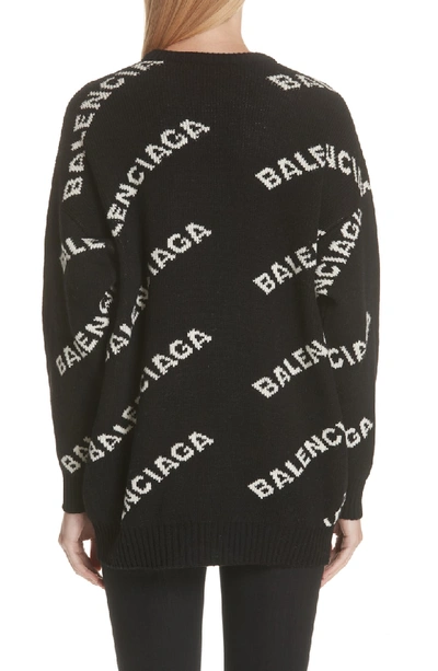 Shop Balenciaga Logo Knit Wool Blend Sweater In Black/ White
