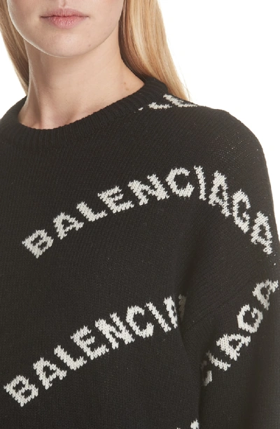 Shop Balenciaga Logo Knit Wool Blend Sweater In Black/ White