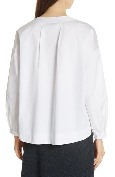 Shop Tibi Cotton Poplin Pleat Back Blouse In White