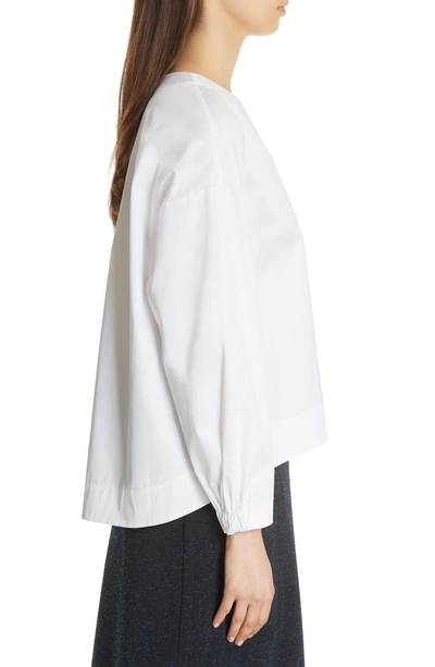 Shop Tibi Cotton Poplin Pleat Back Blouse In White