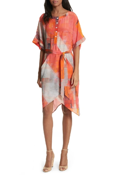 Shop Tracy Reese Print Henley Silk Dress In Chiaroscuro