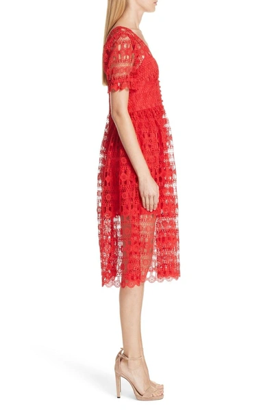 Shop Self-portrait Lace Midi Dress In Red