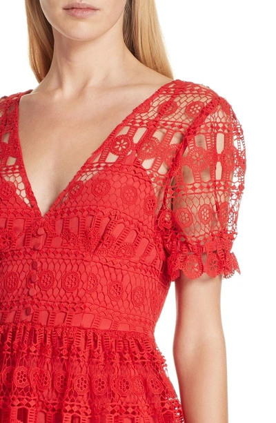 Shop Self-portrait Lace Midi Dress In Red