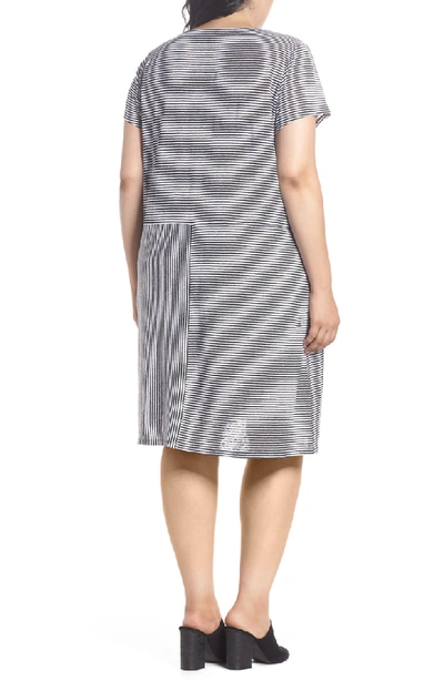 Shop Eileen Fisher Stripe Organic Linen Jersey Shift Dress In Black/ White