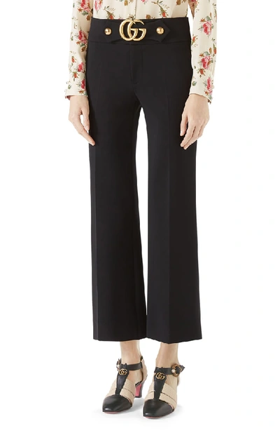 Shop Gucci Double G Stretch Jersey Crop Pants In Black