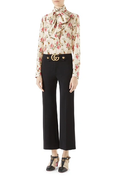 Shop Gucci Double G Stretch Jersey Crop Pants In Black