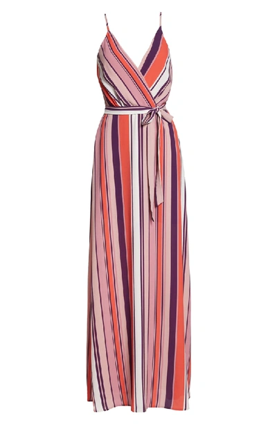 Shop Charles Henry Belted Cami Maxi Dress In Coral/ Blush/ Purple Stripe