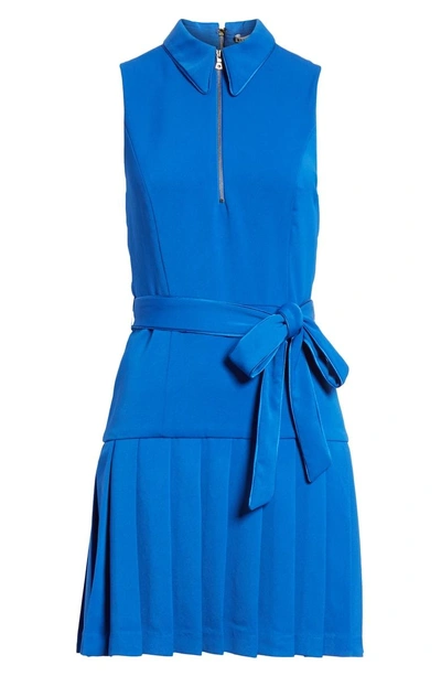 Shop Alice And Olivia Yoko Zip Front Pleated Dress In Palace Blue