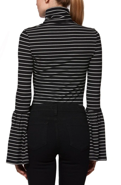 Shop Paige Kenzie Bell Sleeve Turtleneck In Black/ White Stripe