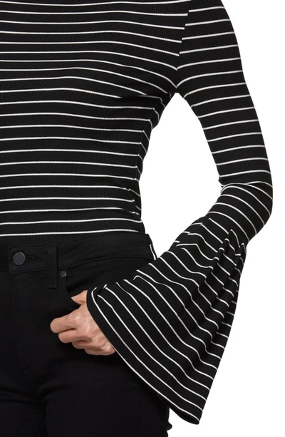 Shop Paige Kenzie Bell Sleeve Turtleneck In Black/ White Stripe