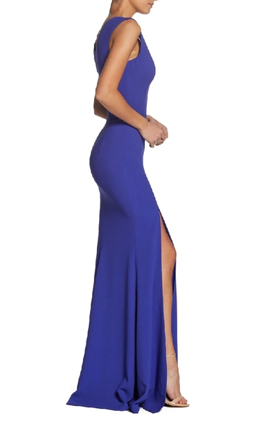 Shop Dress The Population Sandra Plunge Crepe Trumpet Gown In Blue Violet